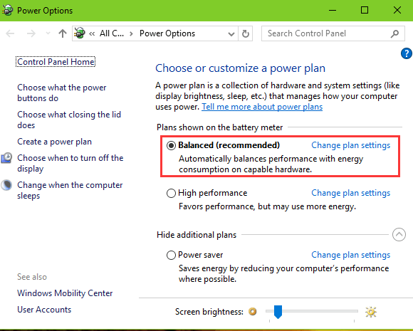no power options available windows 10